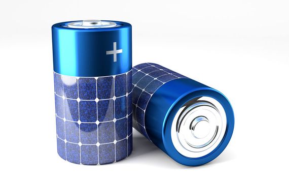 Symbolbild Solarthermie, 2 Batterien mit applizierten Solarzellen